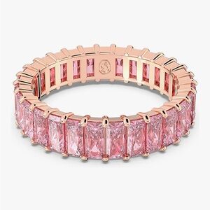 NEW Swarovski Pink Crystal Matrix Ring Baguette Cut Crystal on Rhodium Finish